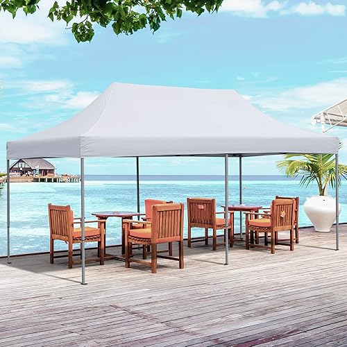 Miniatura 5 de Wonlink Toldo desplegable instantáneo de 10 x 20 pies, plegable, resistente, altura ajustable, con paredes laterales extraíbles y bolsa con ruedas