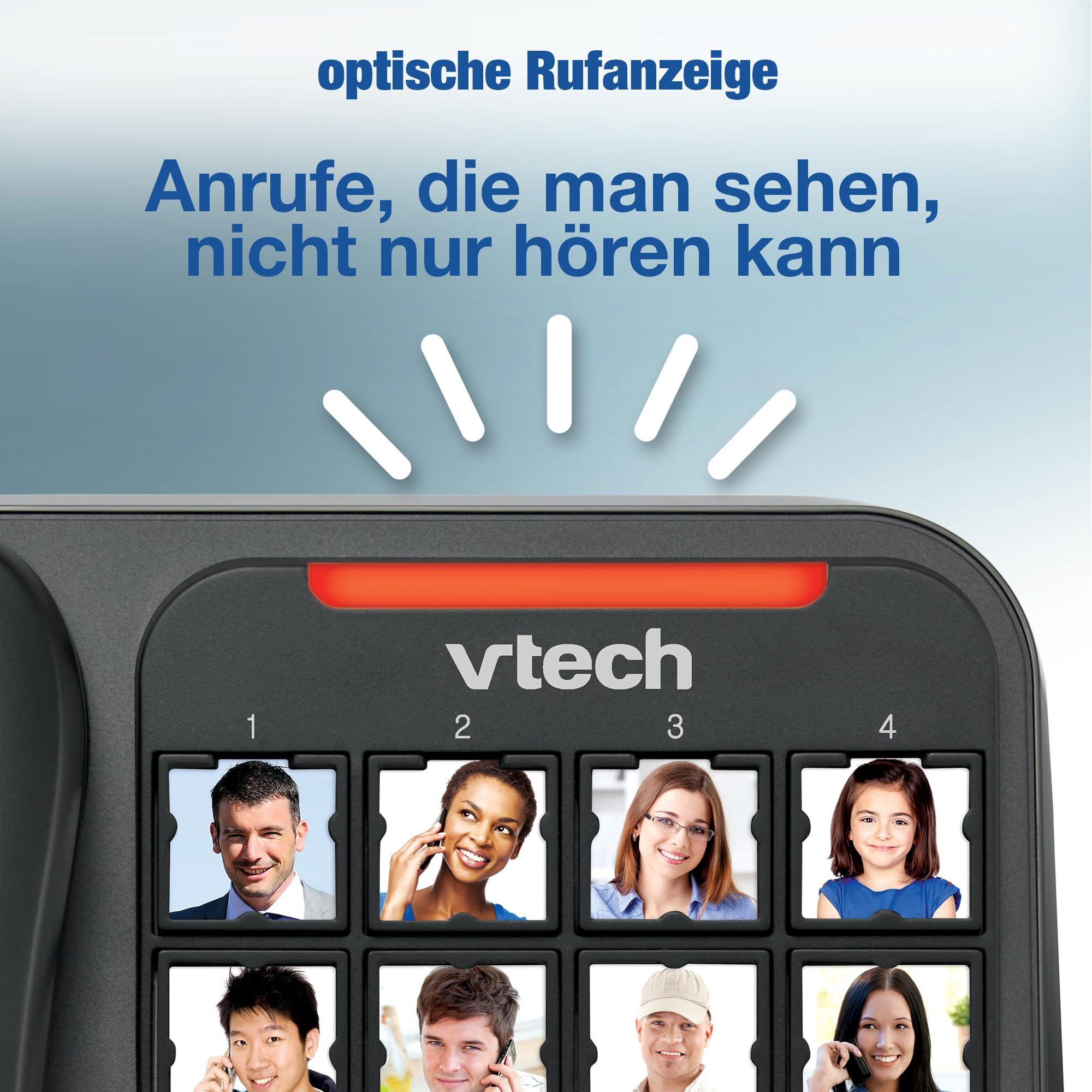 VTech Schnurgeb./Schnurloses Telefon, Digit. Anrufbeantworter, 8 Foto-Direktwahltasten, große Tasten/Display, hörgerätekompatibel, Lautstärkenregler, Opt. Rufanzeige, Anrufblocker | CL6550