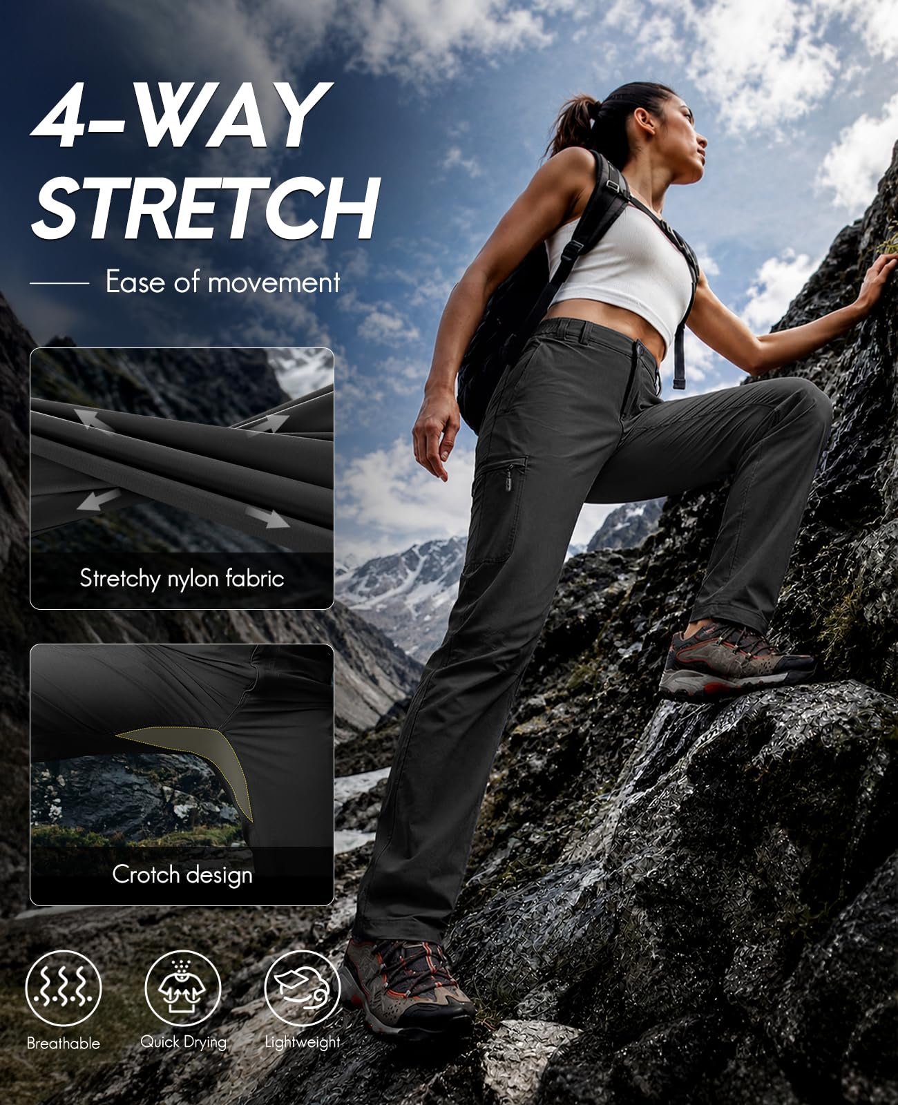 Haimont Damen Wanderhose Leichter Schnelltrocken Cargohose mit 6 Taschen Wasserabweisend