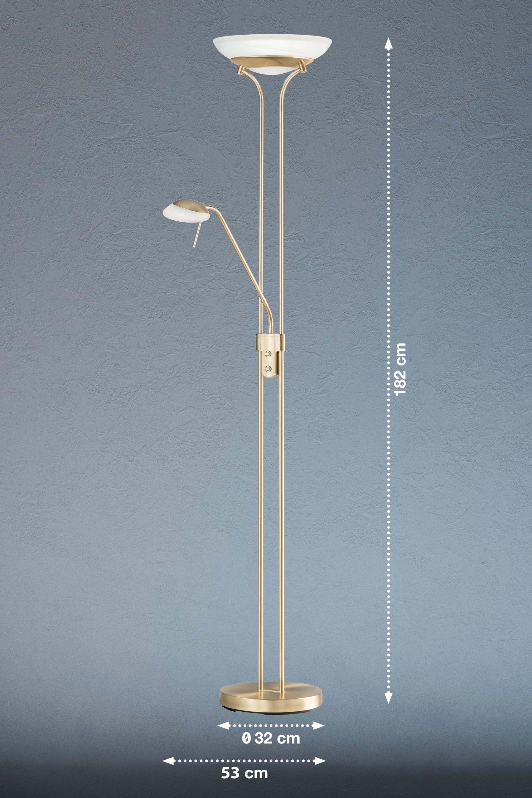 Fischer & Honsel Stehleuchte Pool TW 1x LED 28,0 Watt inkl. 1x LED 5,0 Watt, messingfarben, 3 Stufen CCT, stufenlos dimmbar, Flexarm, 40145, 32 x 32 x 182 cm (LxBxH)