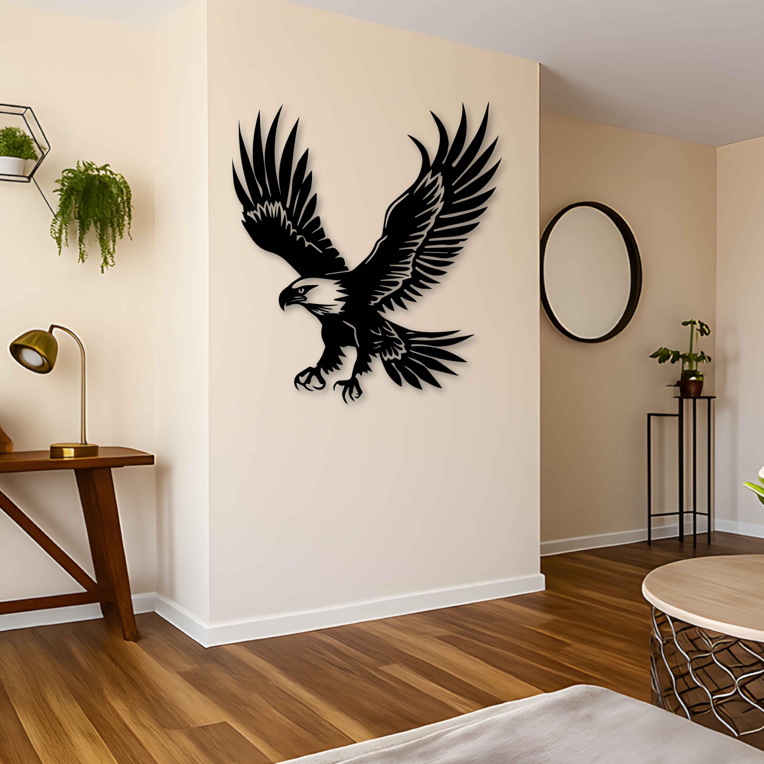KAWA METALWORKS Décoration murale en métal avec aigle américain, panneau en métal patriotique, sculpture murale d'animaux sauvages, décoration d'oiseau majestueux volant pour intérieur et extérieur