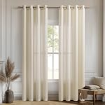 90 Inch Long Linen Curtains for Living Room Bedroom Window Drapes with Bronze Grommets Farmhouse Decor Light Filtering Privacy Linen Curtains Textured Window Semi Sheer Drapes 52x90 Inch 2 Panels
