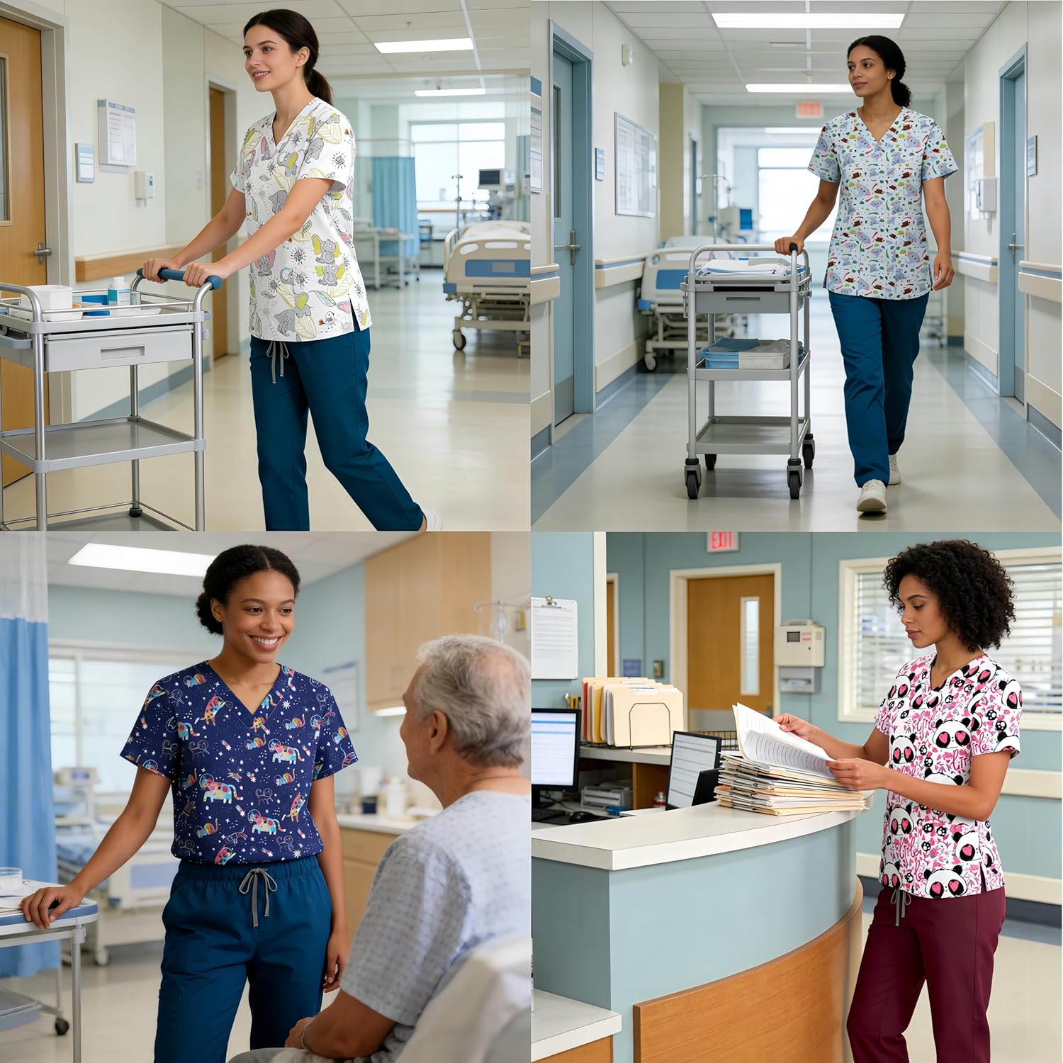 Yodilala Printed Scrubs for Women Nurse uniforms V NeckShort Sleeve Stretch Nursing Scrubs SetUniform