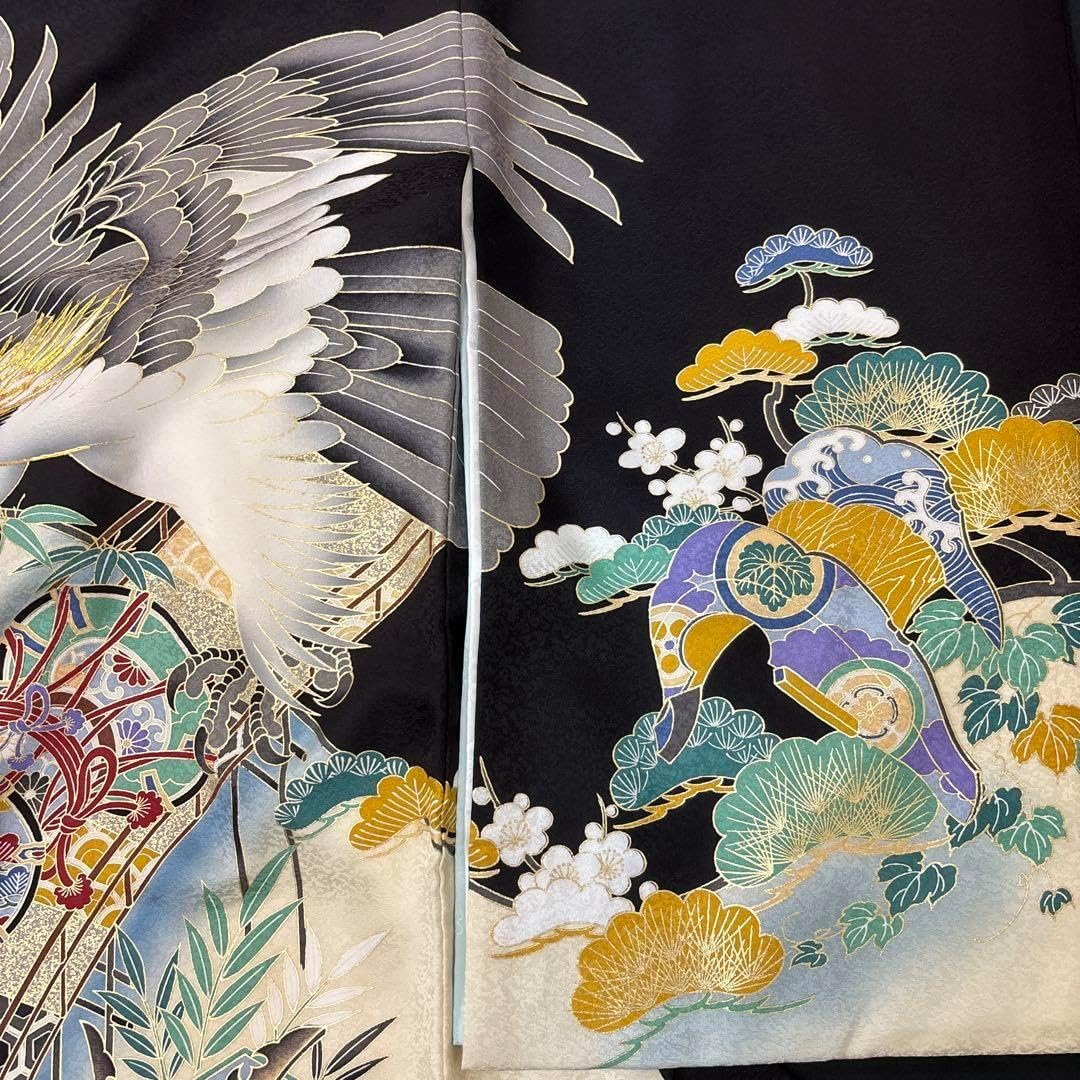 即決価格 正絹産着祝着京豪華友禅.金彩.刺繍仕様、特選大鷹と祝