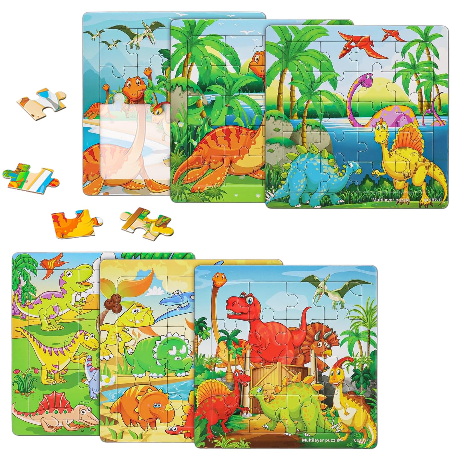 6 Pack Puzles Niños 3 Años,Puzzle Infantil de Dinosaurios para Niños,Puzzles Infantiles 3 Años,Infantil Bloques de Rompecabezas,Animales Rompecabezas Juguetes para Niños y Niñas de 3 4 y 5 Años