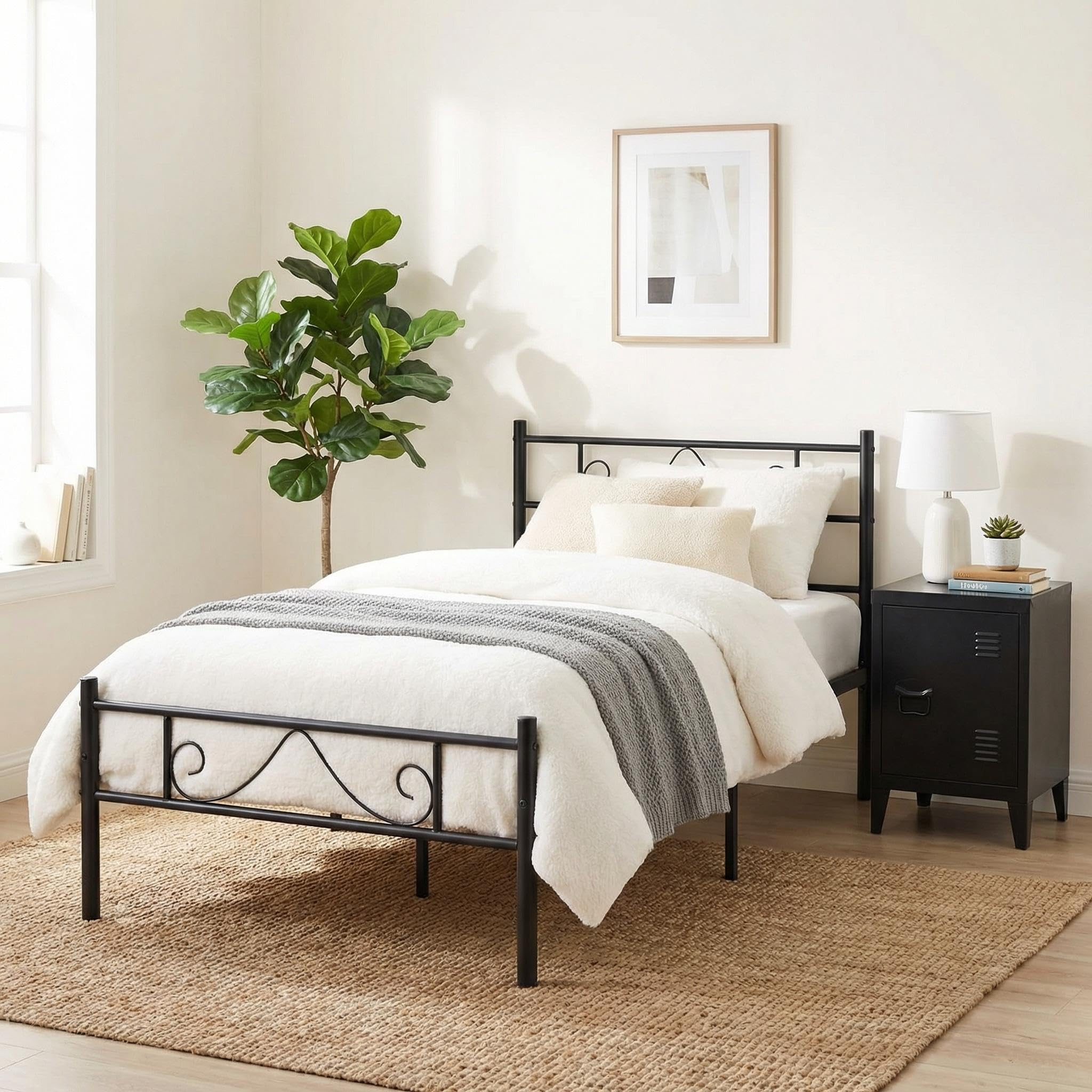 HOMYLIN Lit Simple avec Cadre en métal Simple et Moderne, lit en métal pour Adolescents/Adultes, adapté pour la Chambre, Le dortoir d'étudiant et d'autres scènes Multiples, avec des Lignes Simples en