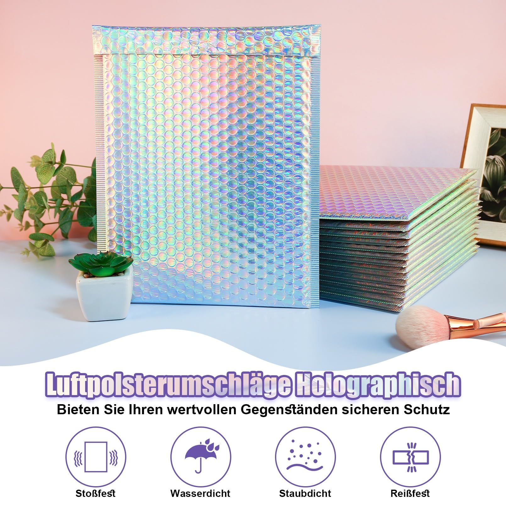 25 Stück Metallische Luftpolsterumschläge, 21.6x28cm Selbstklebende Gepolsterte Umschläge, holografische Luftpolster-Versandtaschen, Poly-Umschläge für Versand, Versand und Verpackung