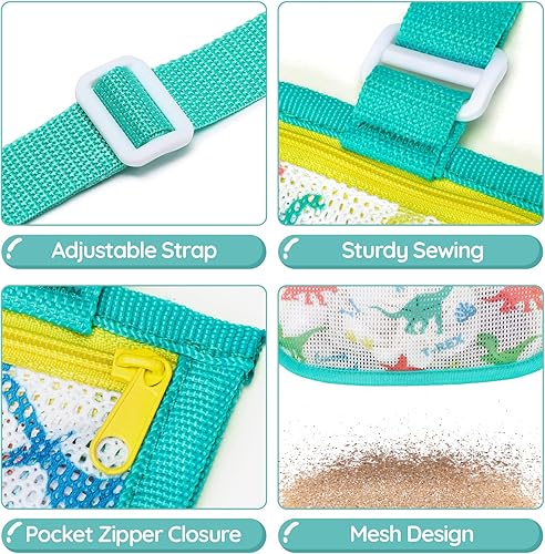 Miniatura 5 de F-color Seashell Bag - Bolsa de playa para niños, bolsas de conchas de mar, juguetes de playa para guardar artículos esenciales de playa, bolsas de