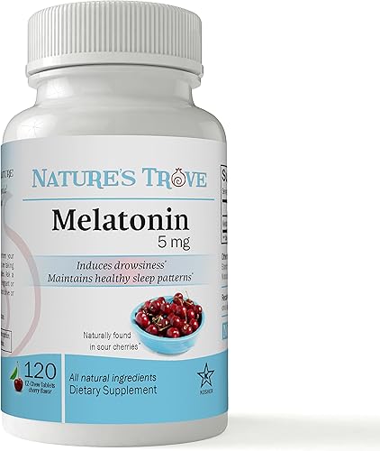 Melatonina 5 mg por Nature's Trove - 120 comprimidos masticables EZ sabor cereza