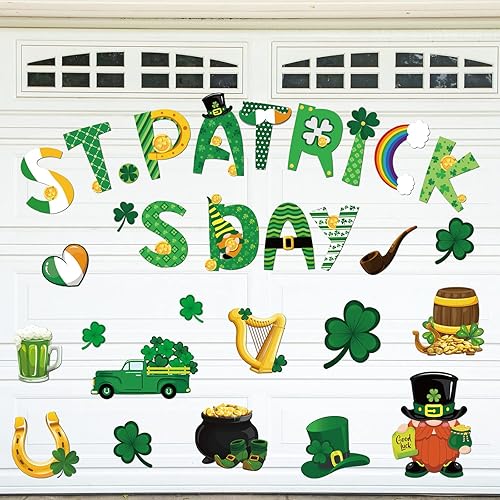 Landhoow 30 imanes magnéticos para puerta de garaje del día de San Patricio, imanes magnéticos para puerta de garaje, imanes de trébol para