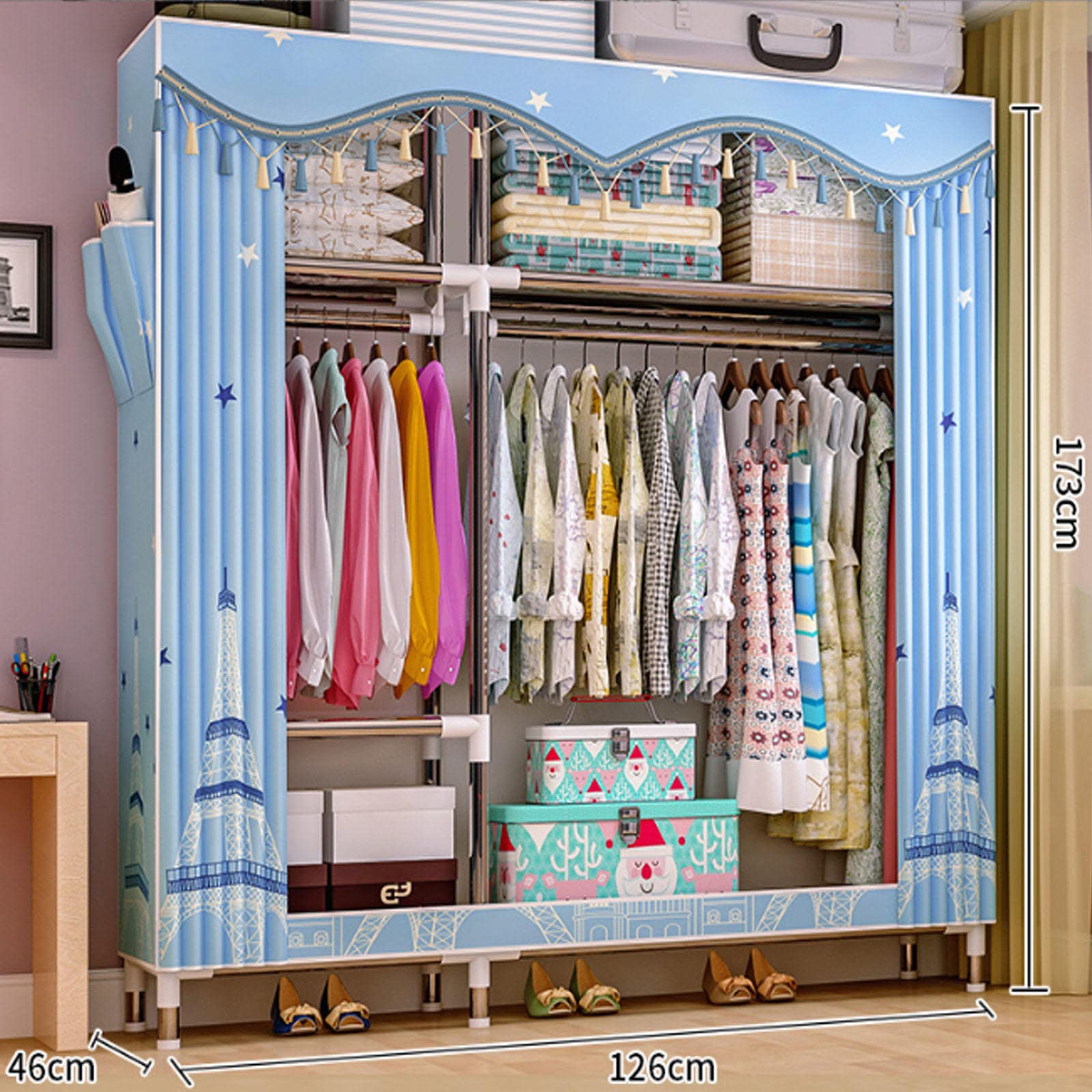 Armadio in Tela Armadi Portatili Scaffali con Appendiabiti,Ripiani,Rivestimento in Tessuto,Armadio Organizzatore per Armadio per Camera da Letto,Soggiorno,B-126x46x173cm