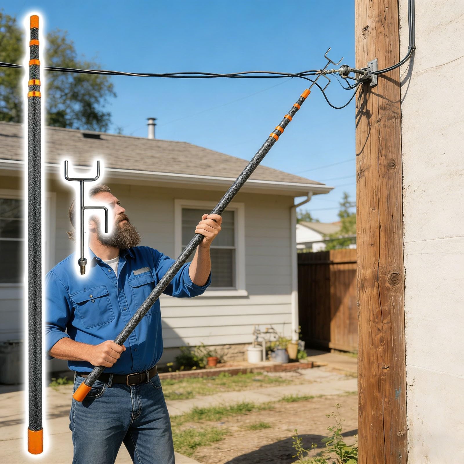 Barra de soporte de cable eléctrico aislada profesional, kit de soporte de línea de transmisión de voltaje de 45 KV con gancho, para uso en exteriores e interiores (6 m de longitud)