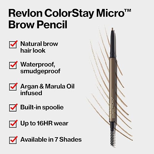 Miniatura 3 de Revlon ColorStay Micro lápiz de cejas con cepillo de carrete integrado, impregnado con aceite de argán y marula, impermeable, a prueba de manchas,