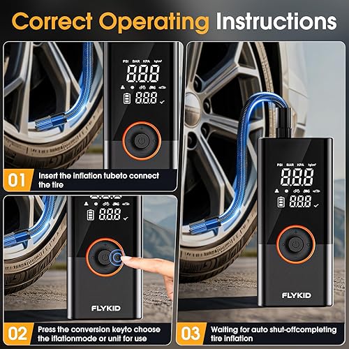 Miniatura 6 de FLYKID Compresor de aire portátil para inflador de neumáticos, bomba de aire digital de 150 PSI para neumáticos de automóvil, inflado rápido para