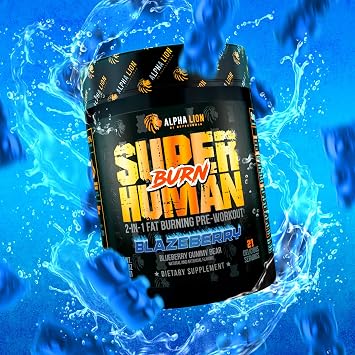 ALPHA LION Superhuman Burn 2 in 1 Metabolism Booster Pre Workout and Thermogenic Fat Burner for Men Appetite Suppressant and Weight Loss Supplement (21 Servings, Blue Gummy Bear Flavor)