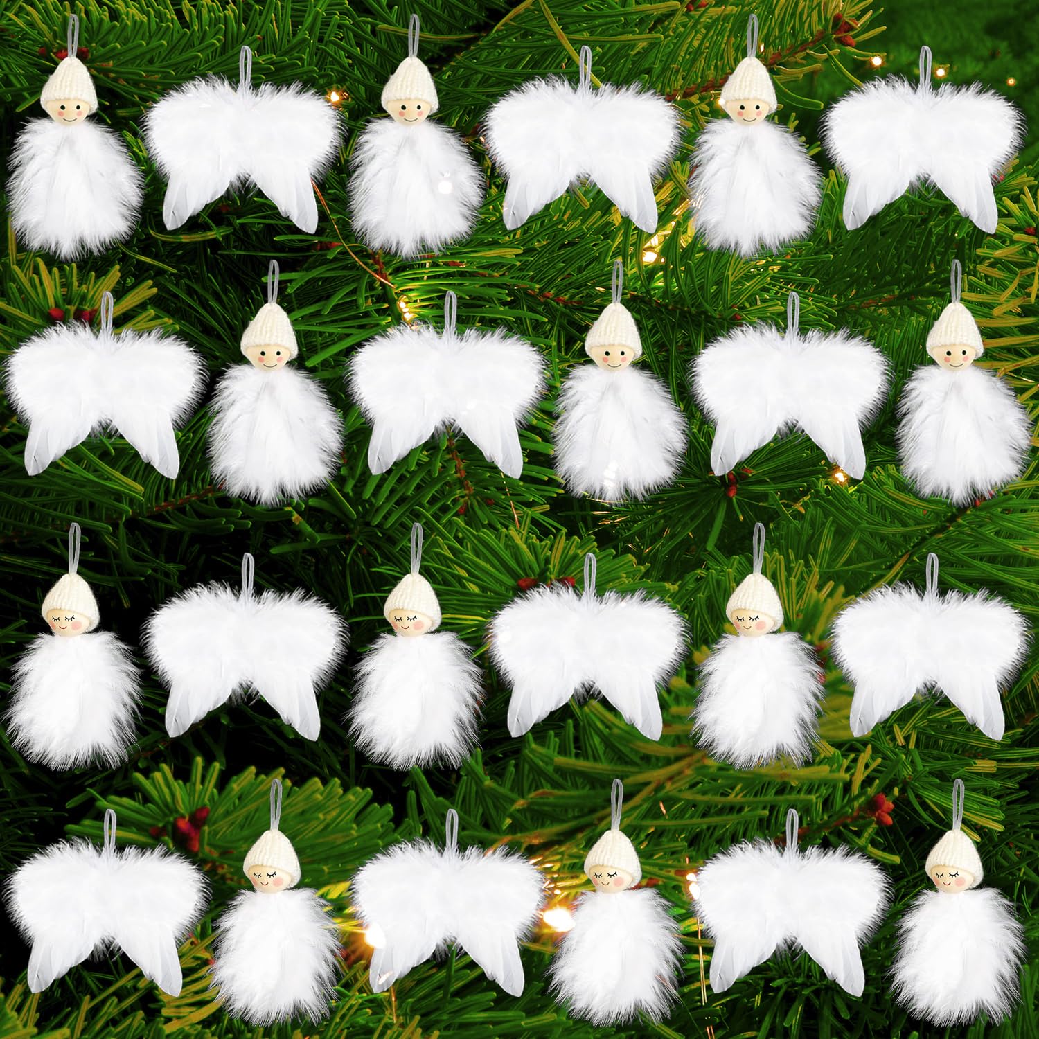 24Pcs Adornos Arbol Navidad Blanco, Plumas Decoracion Blanco, Angel Navidad Adornos Colgantes de Alas Ángel Personalizadas Adornos Navidad para Hogar Fiesta Exterior Interior