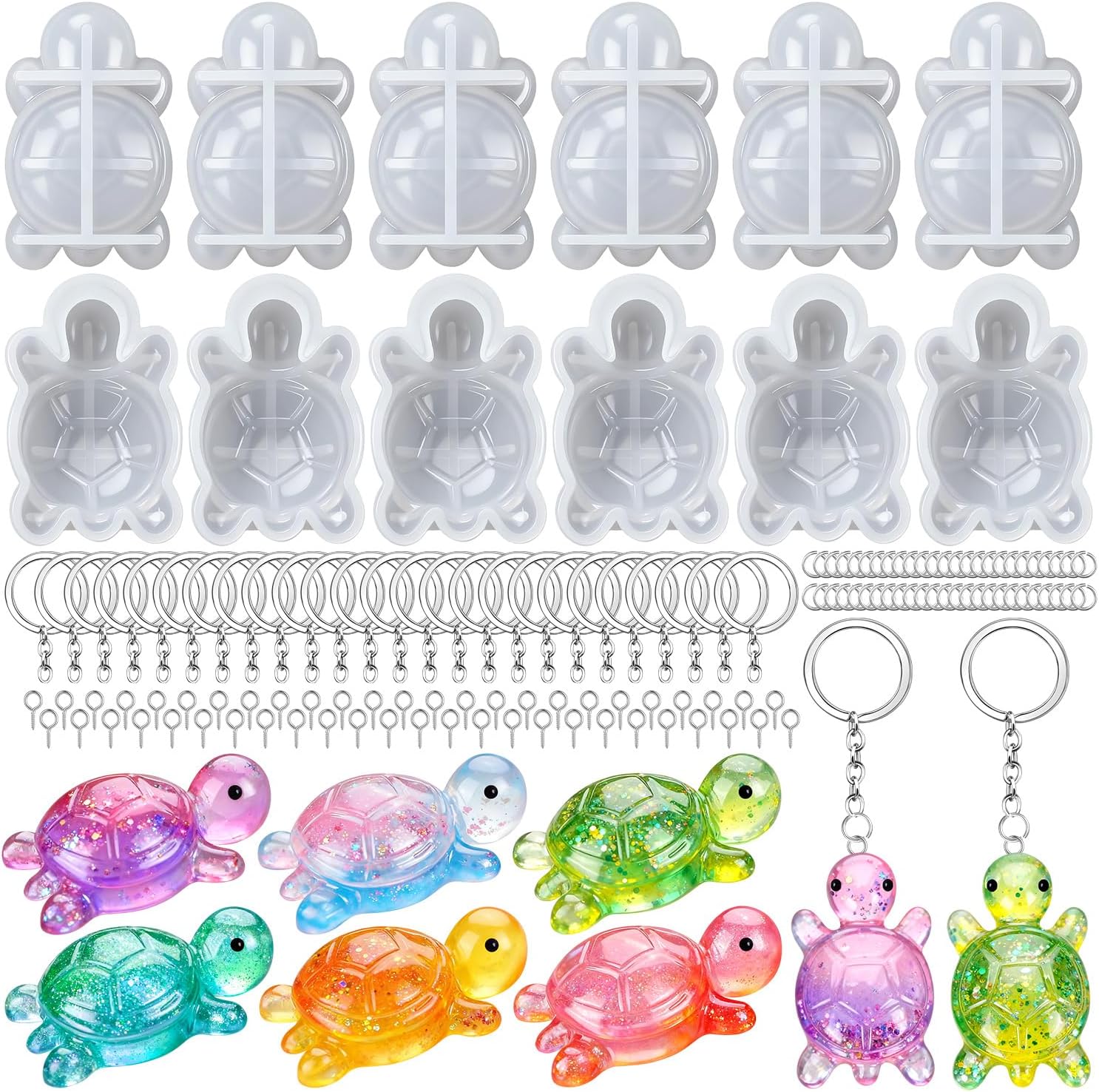 12 PCS Mini Skull Resin Molds, Little Skull Molds with 12 Pcs Key Ring Accessory, Epoxy Resin Casting Mold for Home and Halloween Decoration