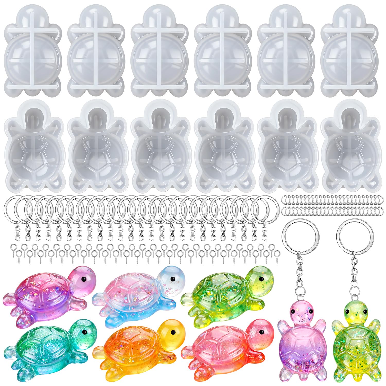 Photo 1 of 12 PCS Mini Turtle Resin Molds, Little Turtle Molds with 12 Pcs Key Ring Accessory, Epoxy Resin Casting Mold for Home Decoration