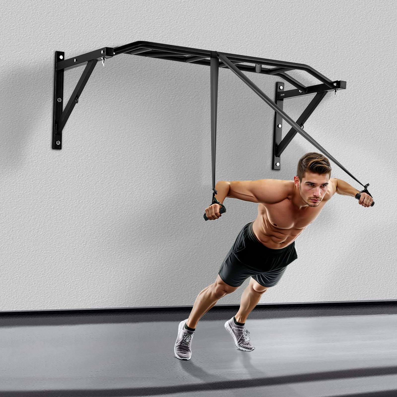 VEVOR Klimmzugstange Pull up Bar zur Wandmontage, 127 cm breite, multifunktionale Oberkörper-Trainingsstangen aus Stahl mit Aufhängern, Klimmzug-Trainingsstation (200 kg belastbar), Fitnessstudio