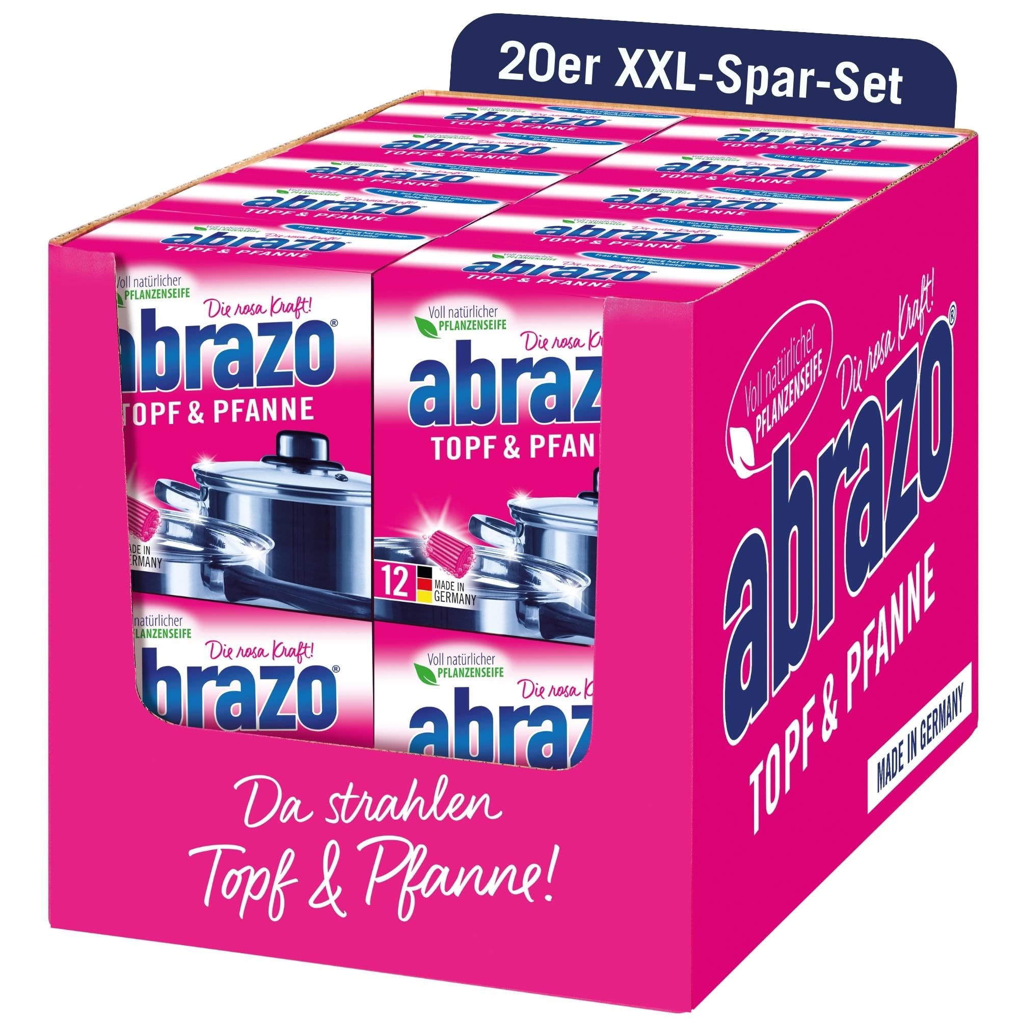 abrazo Olla y sartén, 240 almohadillas de limpieza, 20 x 12 unidades, para ollas, barbacoa y horno, esponja de lavado con jabón vegetal, esponja de cocina, esponja de limpieza