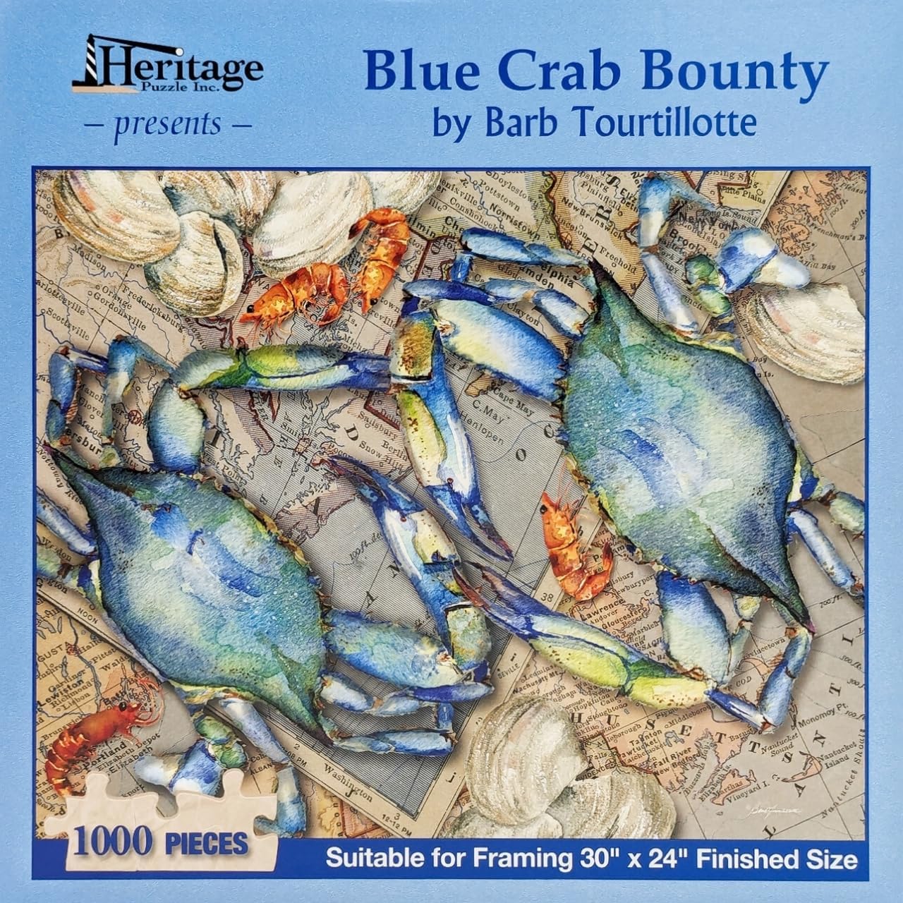 Heritage Puzzle - Blue Crab Bounty by Barb Tourtillotte 1000 Piece Puzzles for Adults - Under the Sea Marine Chart Art - Frameable Jigsaw Puzzle 24" x 30" Finished Size