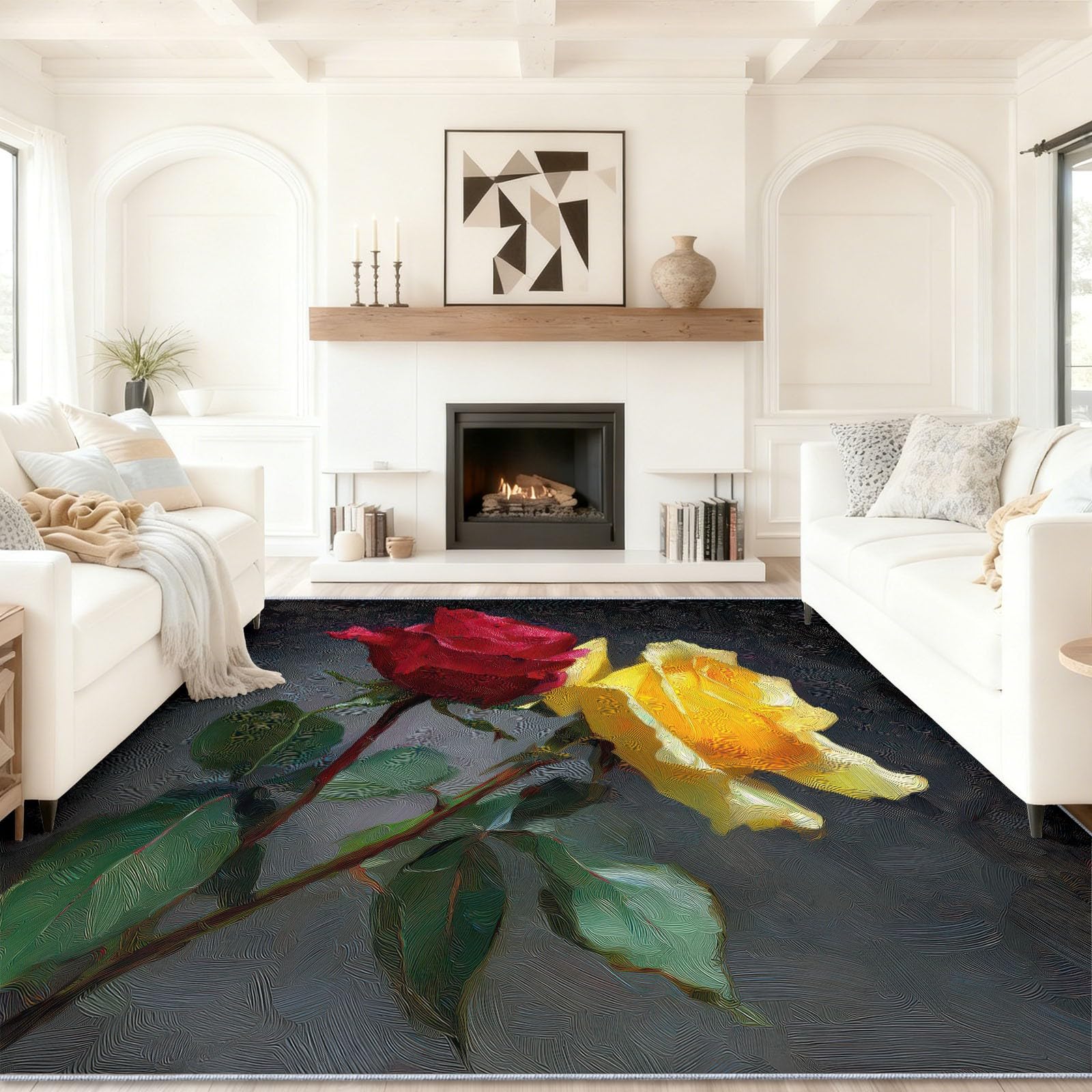 60 x 110 cm kwiatowa róża roślina zielone liście zmywalny dywan do salonu