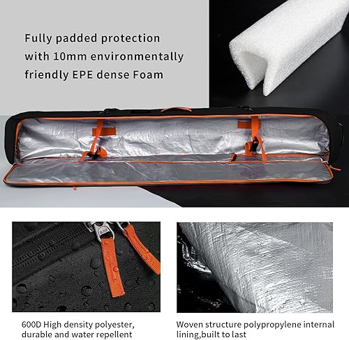 Miniatura 2 de Unigear Bolsa de esquí y snowboard para viajes aéreos, bolsa de snowboard reforzada doble acolchada con EPE de 0.394 in densa, resistente al agua y