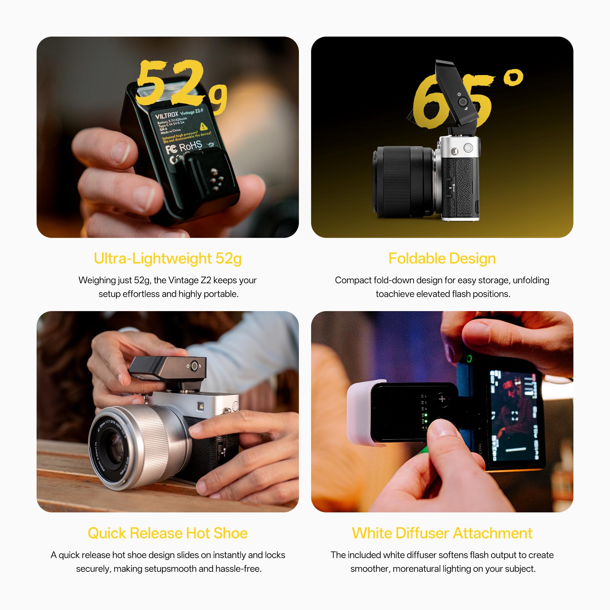 VILTROX Vintage Z2 Faltbarer Mini TTL On-Kamera-Blitz für Sony Kamera