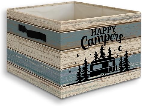 Farmhouse Camping Basket Foldable Storage Bins Box with Handles, Gifts for Camping Lovers, Rustic Camper Collapsible Organizer Basket for Bedroom Bathroom Kids Room Clothes Toys Books