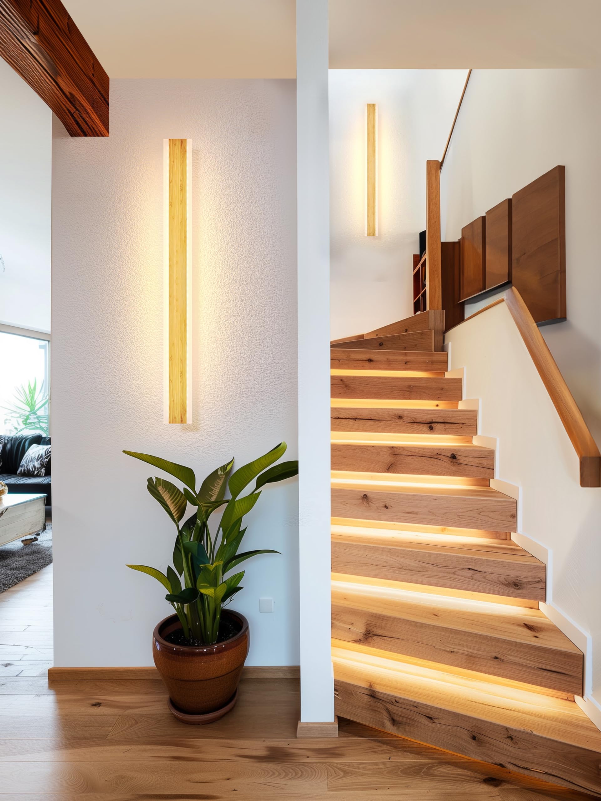LUOLONG LED Wandleuchte Holz Lange Wandlampe Bambus 60cm Innen Lampe 3000K Wandleuchten 20W Modern Innenbeleuchtung Nachttischlampe Flurlampe Wandlampe für Schlafzimmer Wohnzimmer Treppenhaus