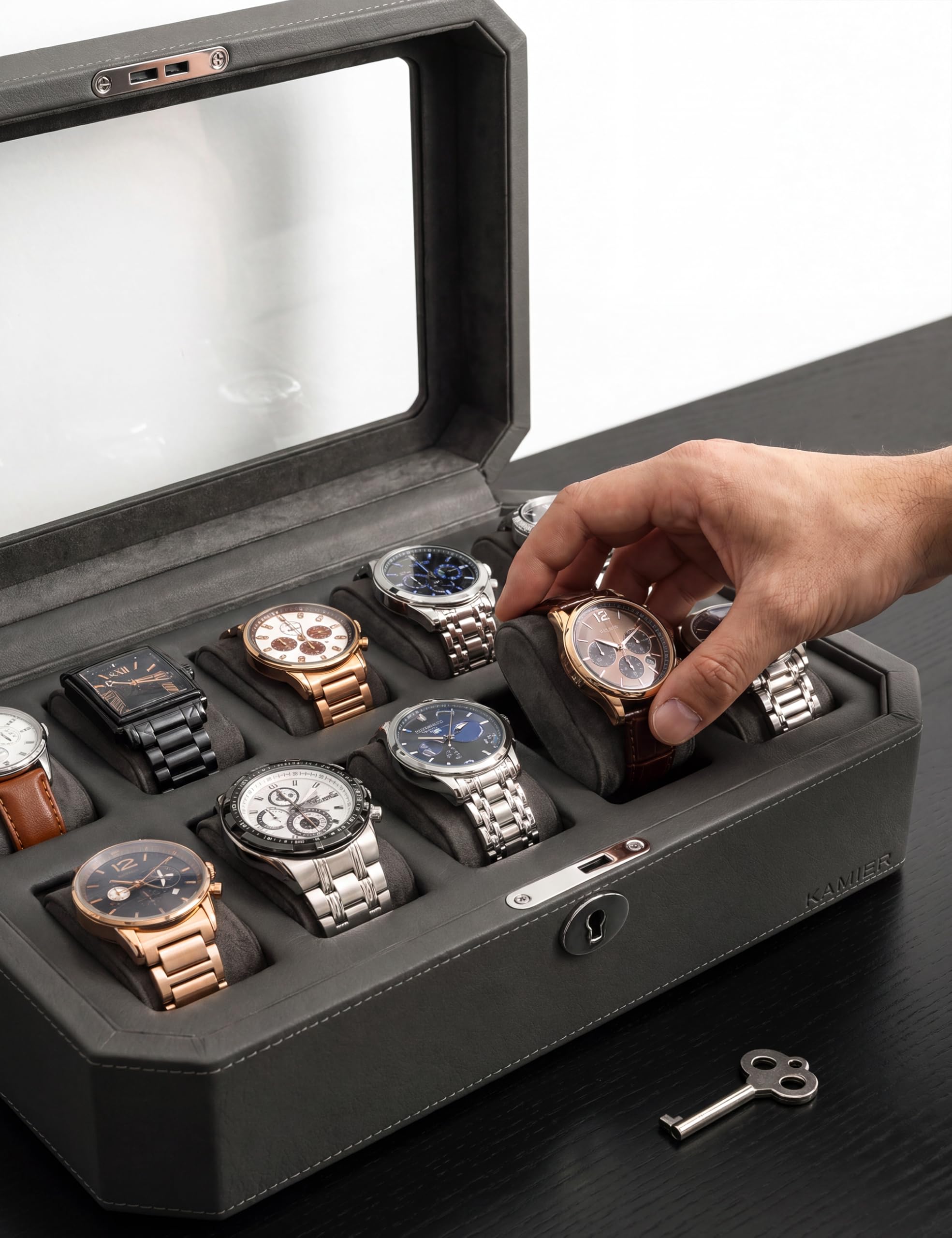 KAMIER Étuis de montre pour homme (10, gris)