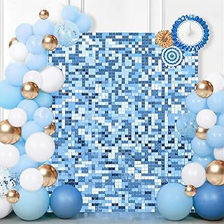 Baby Blue Shimmer Wall Backdrop Panels for Independence Day - 24 Pcs Square Sequin Wall Panels Glitter Party Backdrop Wall Decor for Birthday Decorations Wedding Bachelorette Party