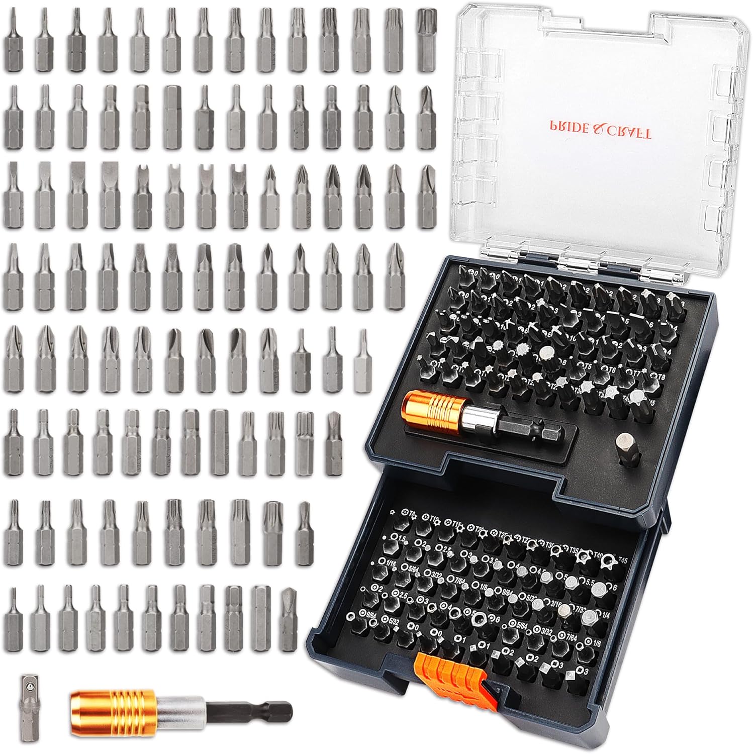 PRIDE&CRAFT 102PC Screwdriver Bits Set With 1/4'' Quick Release Bit Holder, Premium Security Screwdriver Bit Set, Magnetic Drill Bit Holder