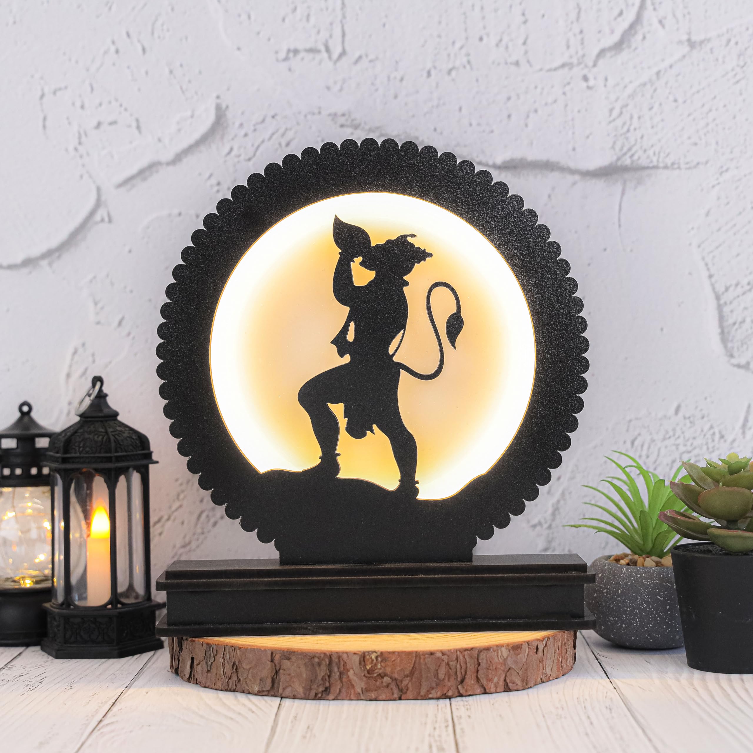 LASER ART Ethereal Hanuman LED Backlit Table Lamp - 8.25" Illuminated MDF Wooden & Acrylic Light With Power Adapter For Worship & Home Decor