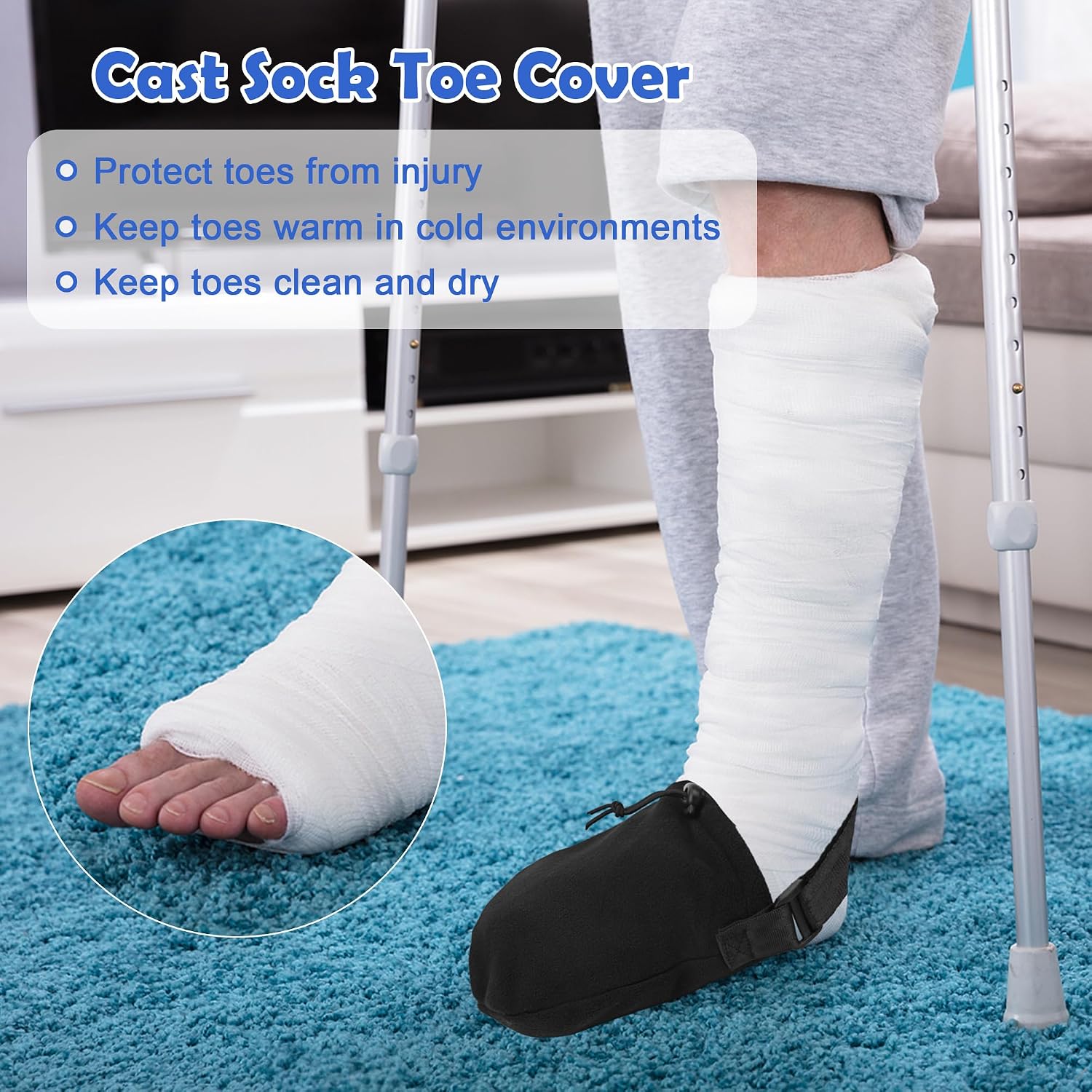2-Pack Cast Sock Cover for Foot — Soft, Warm, Adjustable Cast Toe Protector with Non-Slip Sole for Surgery Recovery, for Women & Men