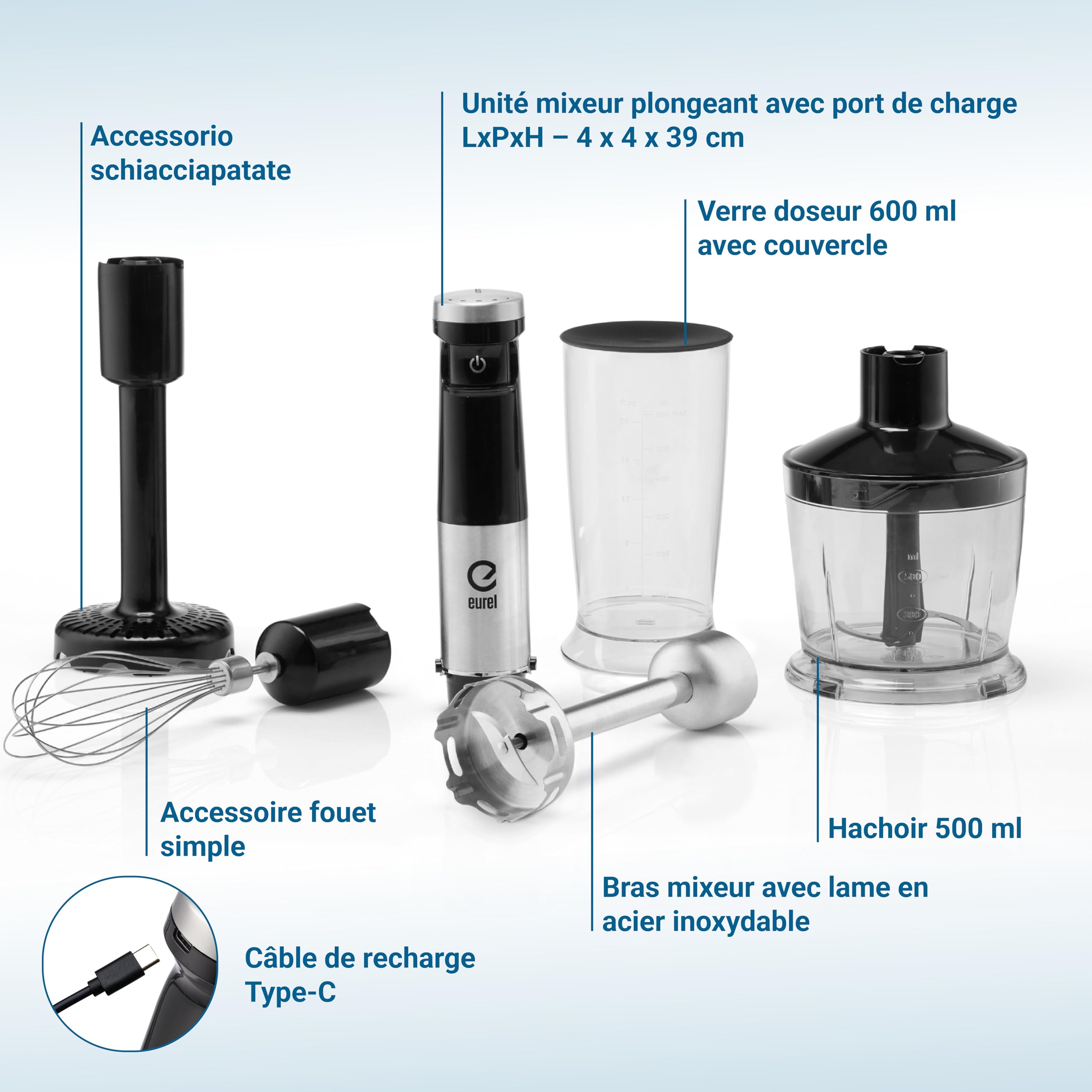 EUREL TRENDLine MP74 Mixeur Plongeant Sans Fil