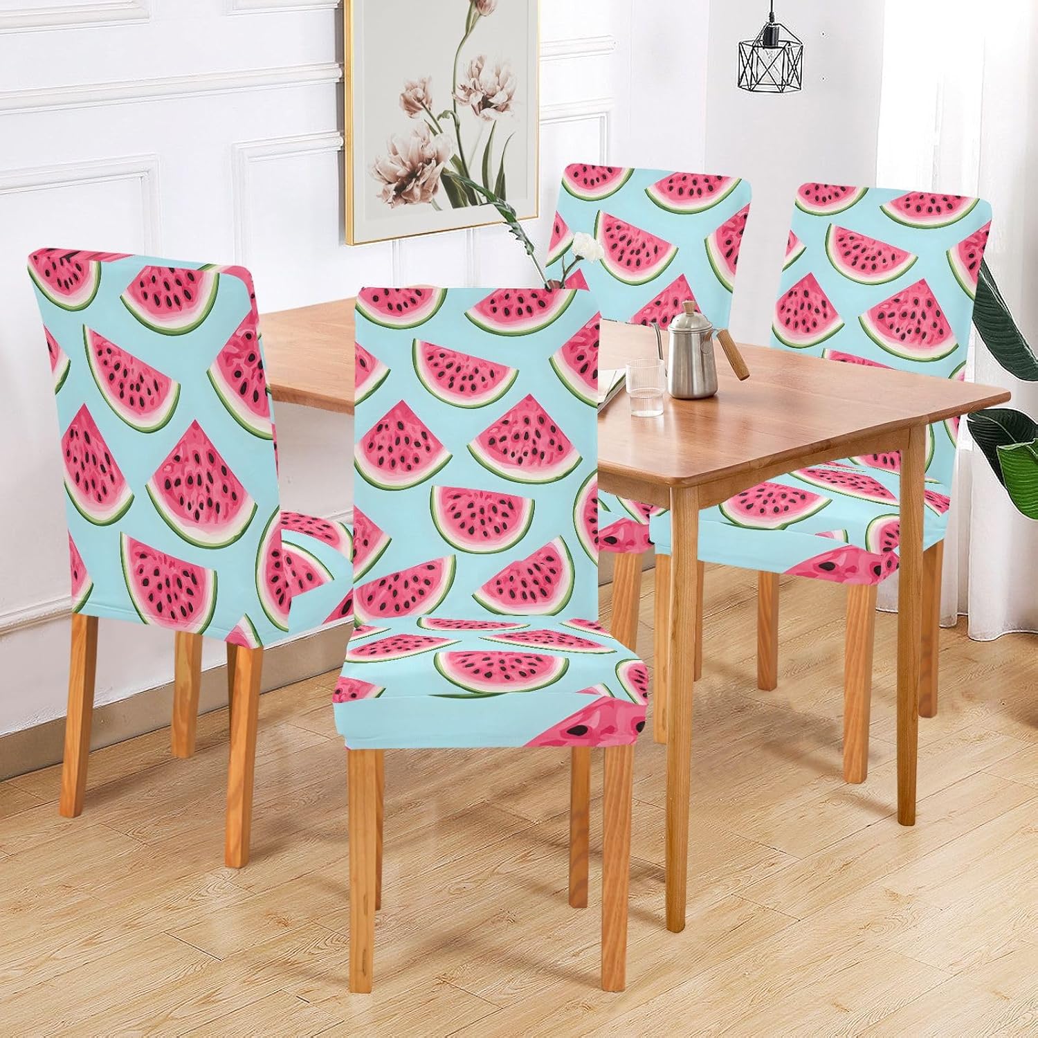 ALAZA Chair Covers for Dining Room, Watermelon Tile Pattern Stretch Chair Cover Sets Chair Protector Removable Washable for Ktichen Restaurant Hotel