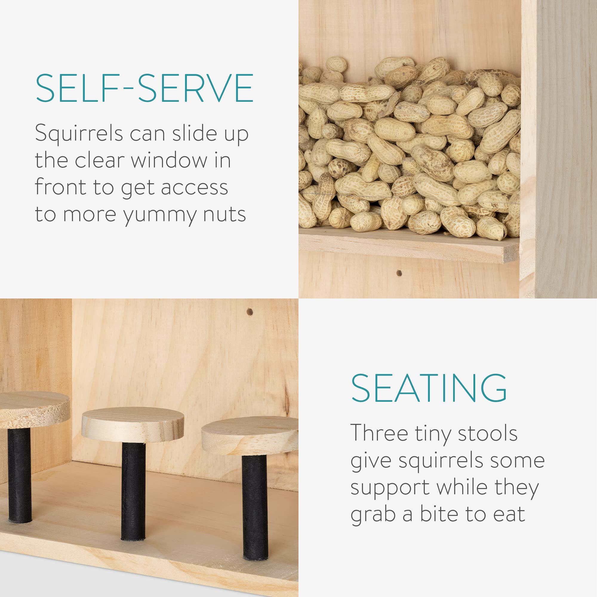 Navaris Mangiatoia per Scoiattoli - Scatola per Alimenti Scoiattolo da Esterno - Squirrel Nut Bar - Alimentatore Decorativo - 42x28x15,5cm - Legno