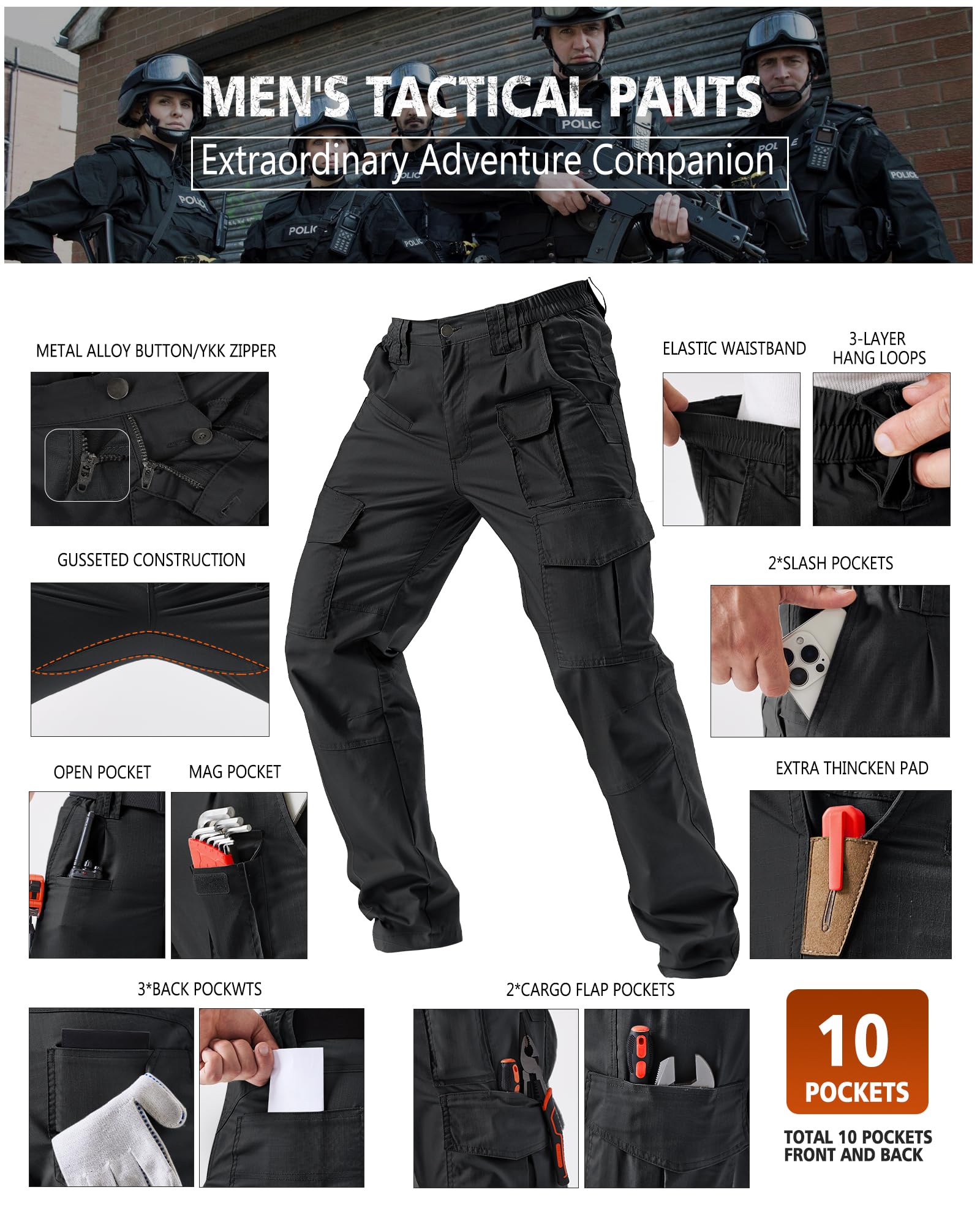 IGOLUMON Arbeitshosen Männer Stretch Cargohose Herren mit Halb-elastischer Bund Taktische Hose Outdoorhose mit Vielen Taschen - 4