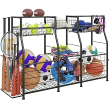 Ball Storage Rack with Bat Holder, Sports Equipment Organizer for Garage