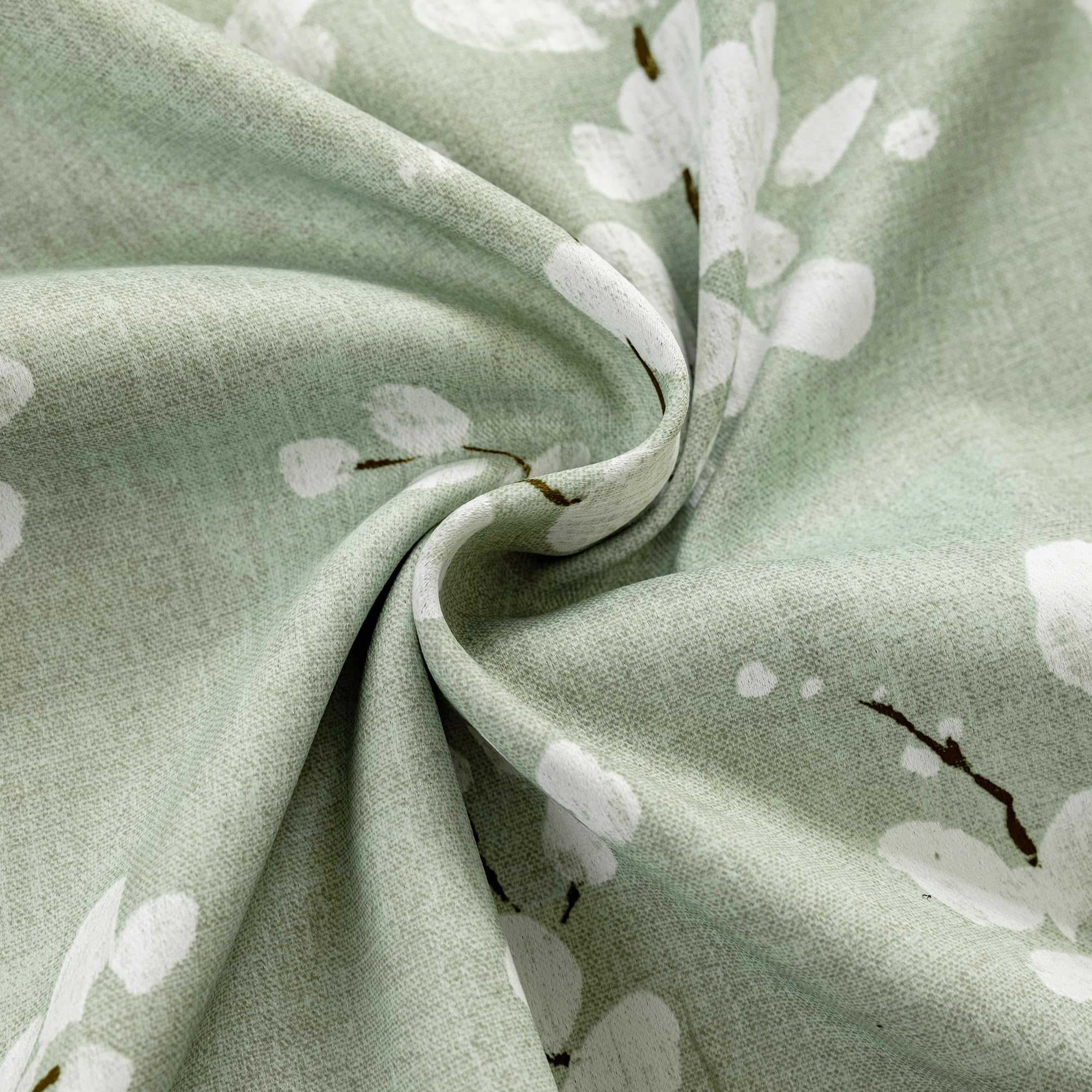 Fmfunctex Lot de 2 rideaux occultants à œillets pour chambre à coucher et salon, chambre d'enfant, motif floral vert, rideaux de fenêtre à isolation thermique, blanc sur vert, 183 cm