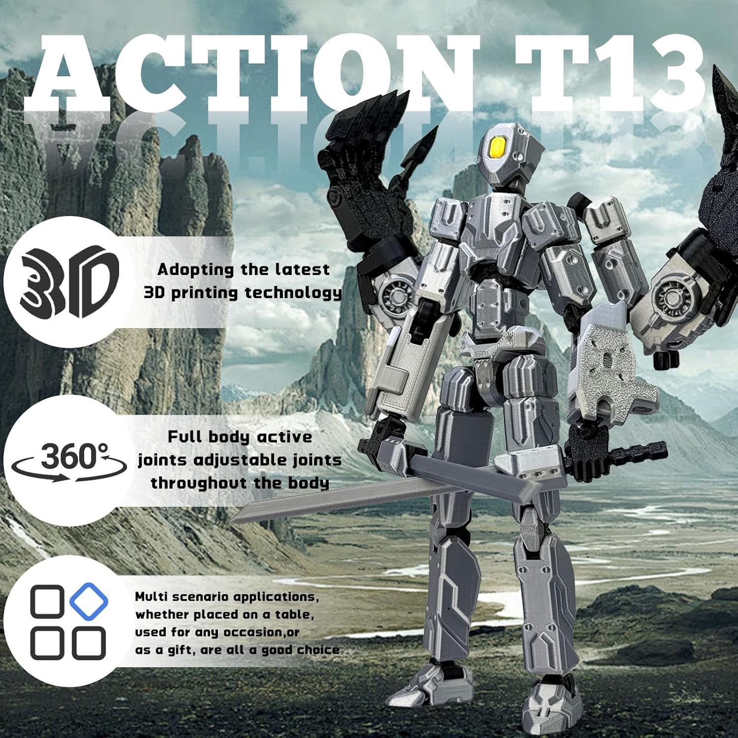 T13 Assembly Completed Action Figure, T13 Multi-Jointed Movable Robot Action Figure Set,Collectors Desktop Decorations for Game Lovers Toys