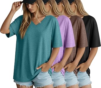 Locoowai 4 Pack Women Oversized Cotton T Shirts
