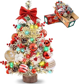 24 Inch Tabletop Christmas Tree with 4-Color Fairy String Lights