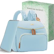 Compact Diaper Bag Backpack Lightweight & Waterproof Baby Bag for Moms & Dads, Includes Changing Pad & Stroller Straps, Small Travel Diaper Backpack for Daily Use Lt Blue