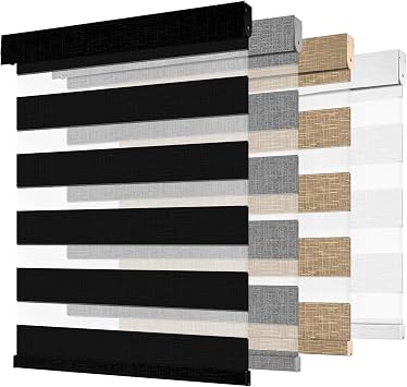 Cordless Zebra Blinds for Windows -Customizable Dual Layer Light Control Zebra Shades, Light Filtering & Blackout Window Blinds, Easy Install Zebra Blind for Home,Black,Custom Size