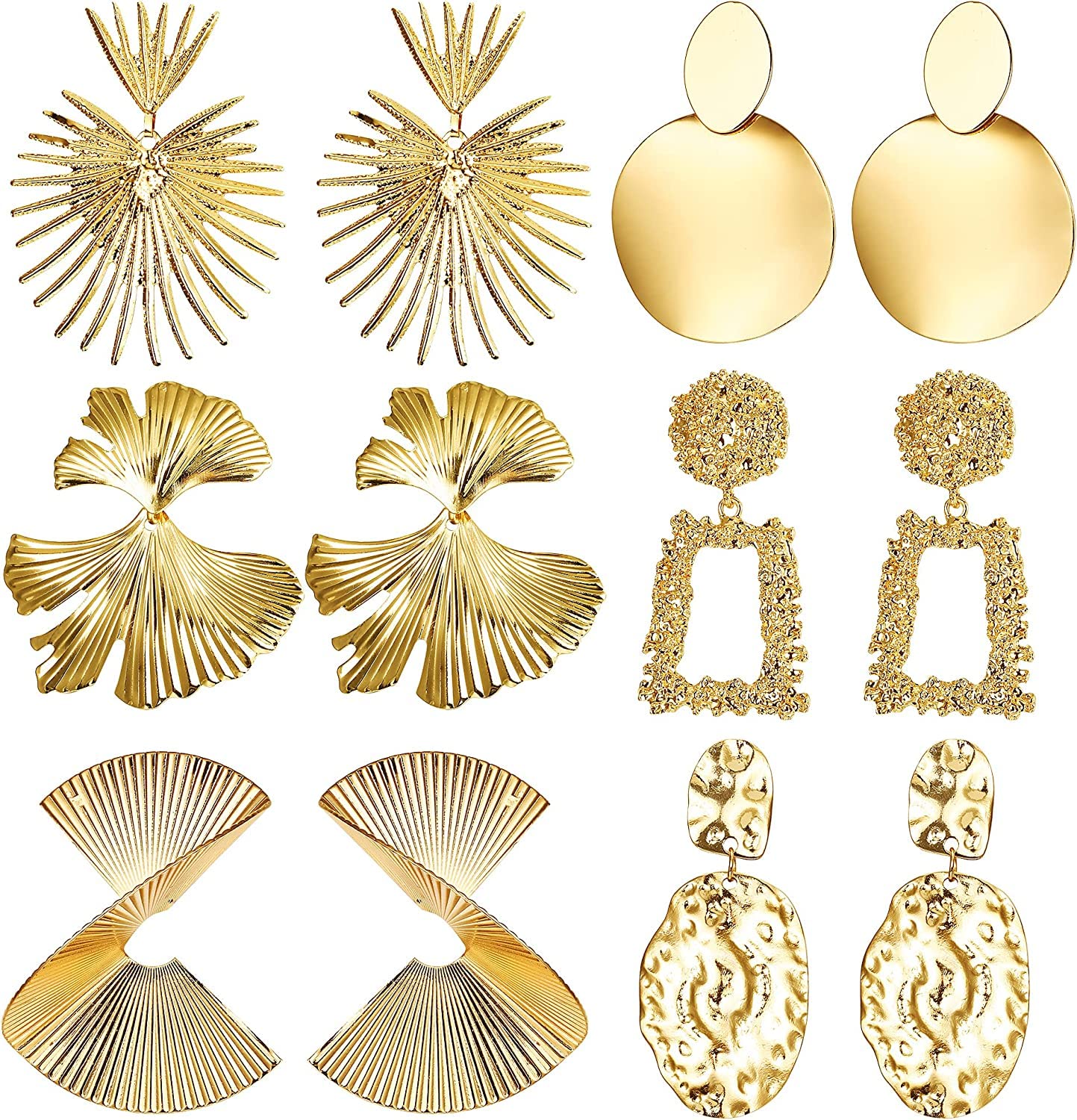 Diamday4-6 Pares Oro Pendientes para Mujeres Exagerados Geométricos Pendientes Colgantes Elegante Hoja Ginkgo Corazón Rectangulares Pendientes Grandes Metal Pendientes Juego Niñas