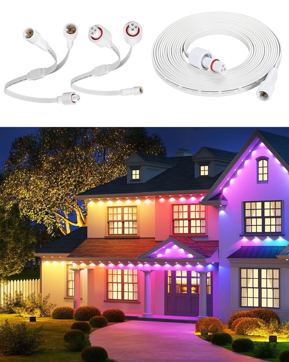 13FT Extension Cable Kit Compatible with Govee Permanent Outdoor Lights, Compatible with Govee H705A H705B H705C H706A H706B H706C, 3 Pin Power Cord for Dots String Lights
