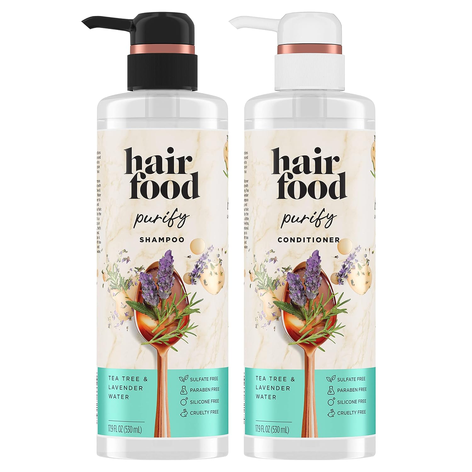 Hair Food Sulfate Free Clarifying Shampoo and Conditioner Set, Infused with Tea Tree and Lavender Water, Natural Ingredients, Dye Free, 17.9 Fl Oz Each
