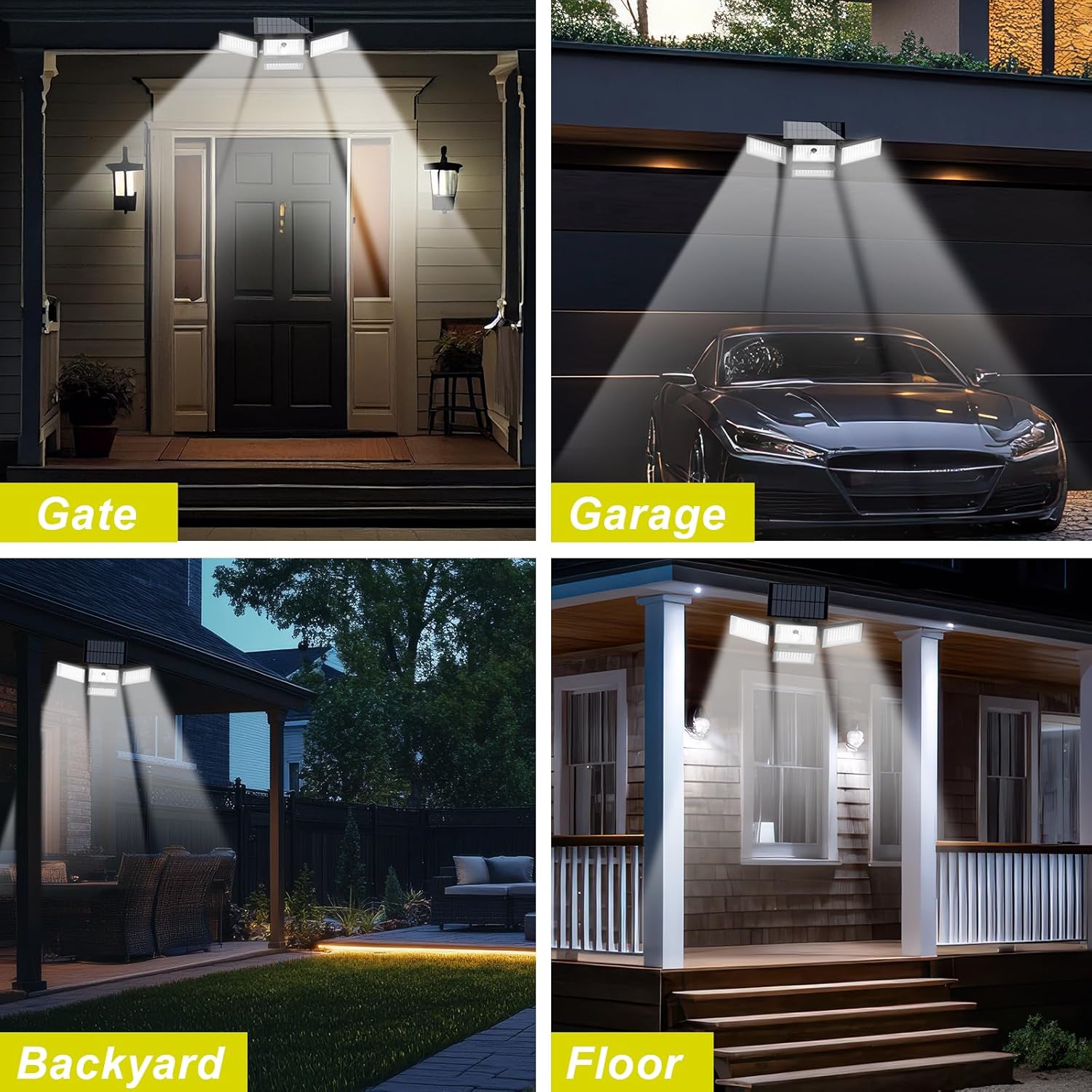 4 Pack Solar Motion Lights Outdoor 4 Heads, 274 LEDs Solar Street Lights with Lighting Sensor, 4 Modes Garden Lights with IP65 Waterproof, Motion Sensor Security Lights for Pathway Patio